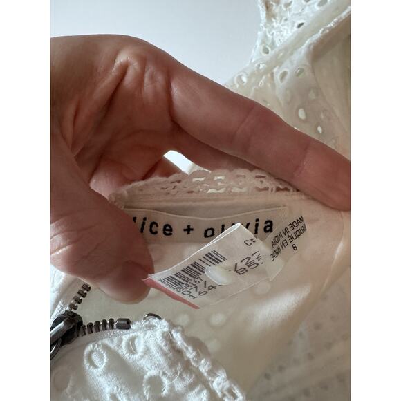 Alice & Olivia White Eyelet Mini Dress Lined Sz 8 - Picture 7 of 9